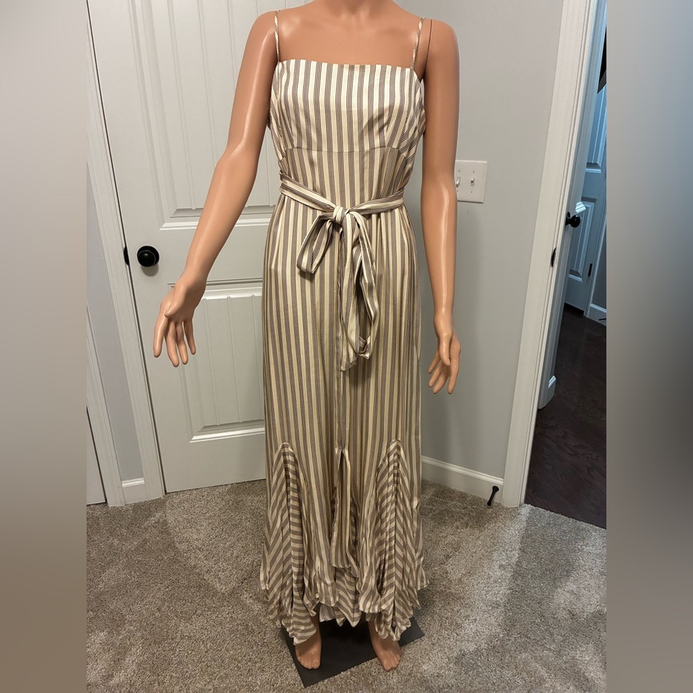 Striped Beige and White Maxi Dress with Tie Waist by Antonio Melani